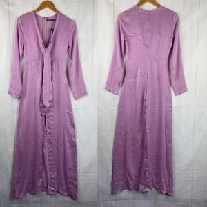 Nasty Gal Lavender Maxi Tie Waist Plunge Dress Size 4